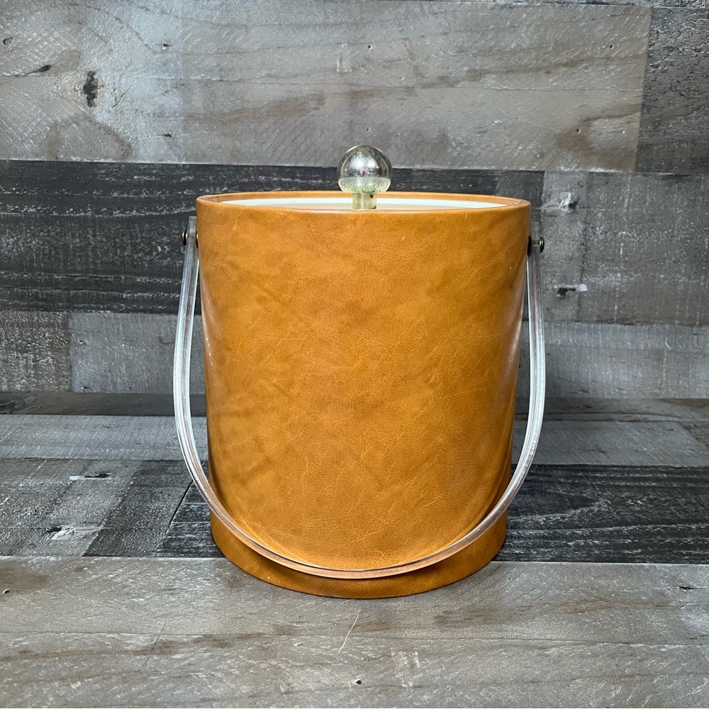 Bucket Brigade Vintage Ice Bucket Brown Faux Leather Design With Lid